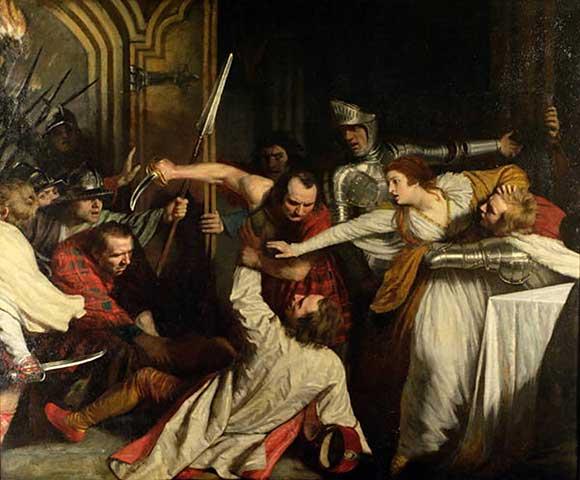 Assassination of David Rizzio, with Mary of Scots present March 9th, 1572, by John Opie (1761-1807), painted in 1787, Guildhall Art Gallery.